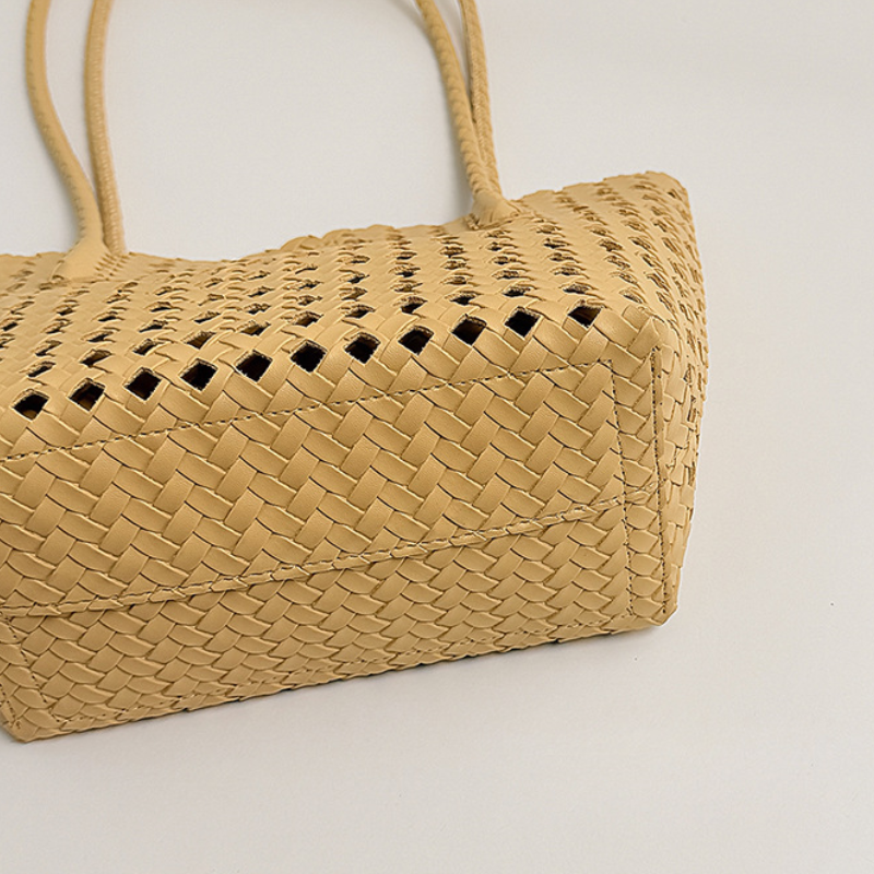 Sac Carré Pour Femme En Pu Tissé Uni, Style Décontracté, Ajouré. Image4
