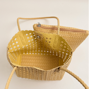 Sac Carré Pour Femme En Pu Tissé Uni, Style Décontracté, Ajouré. h5 Image5