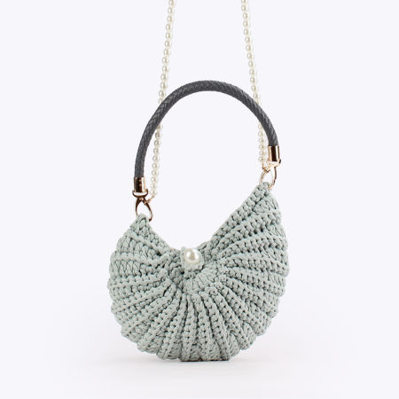 Sac rond pour femme en coton tissé uni style vacances, motif coquillage, couleur unie. 2
