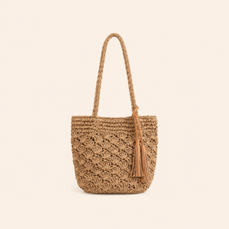 Sac carré pour femme en raphia tissé à pompons, couleur unie, style vacances