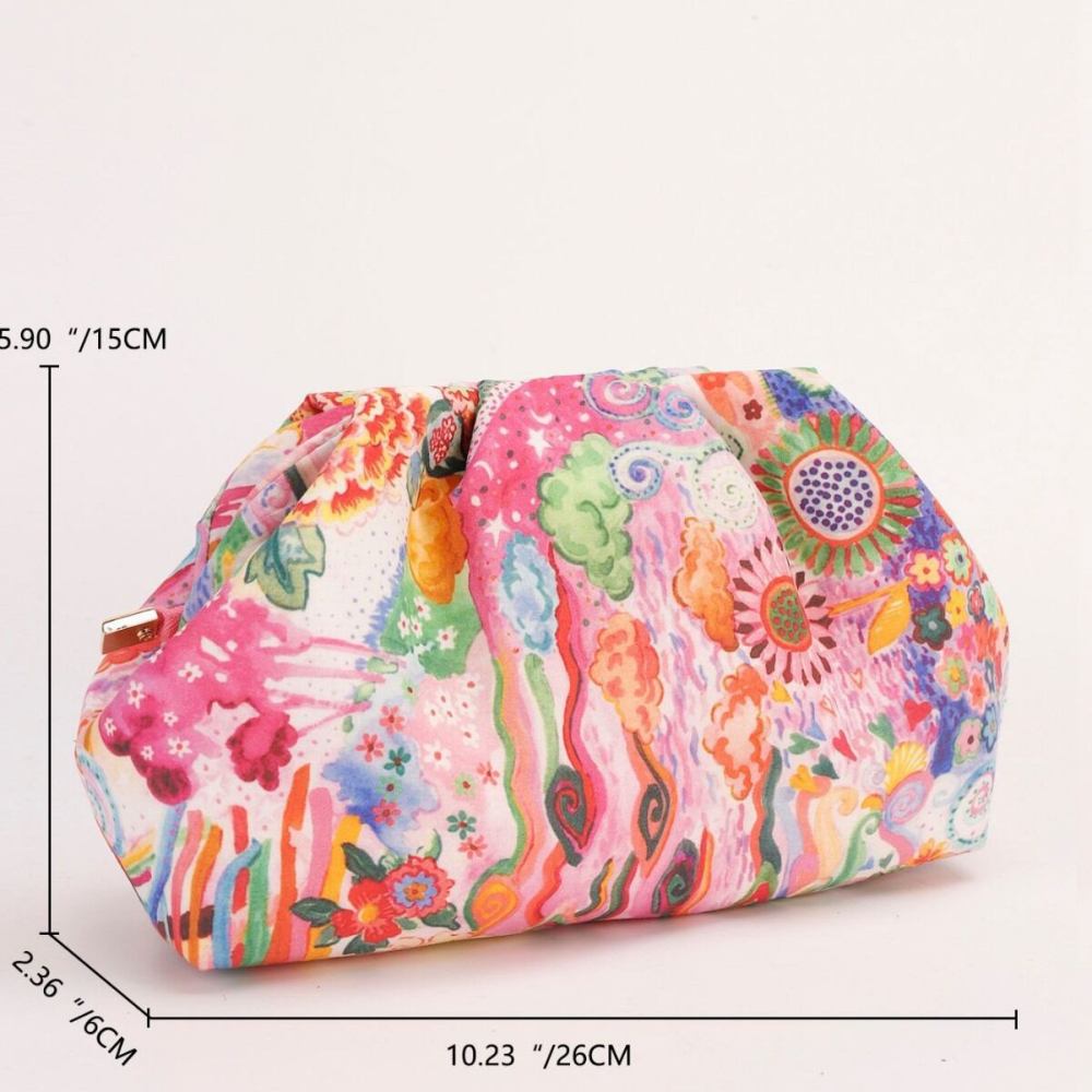Sac Carré Pour Femme En Tissu Imprimé Floral Décontracté, De Forme Irrégulière Et De Style Cartoon, Aux Couleurs Mélangées.
