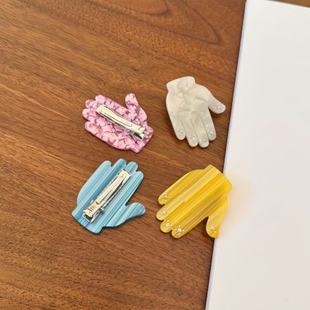 Pinces à cheveux simples, mignonnes et unies, en acétate coloré avec strass, petites mains 2