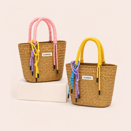 Sac carré pour femme en raphia tressé multicolore, style décontracté 2