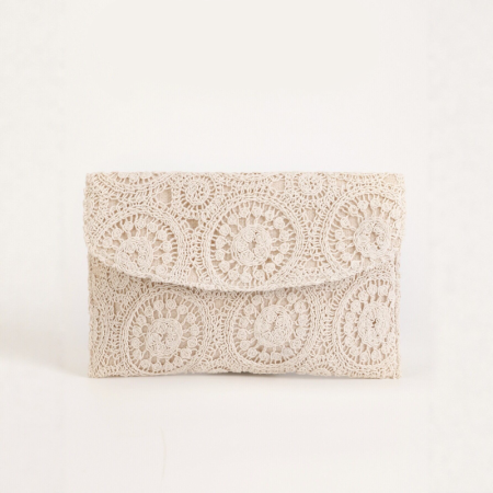 Sac carré pour femme en coton uni ajouré, orné de fleurs brodées, style décontracté