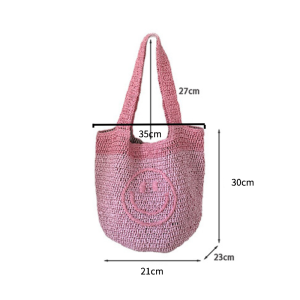 Sac Carré Pour Femme En Raphia Tissé Uni Style Décontracté, Motif Visage Souriant h5 Image2