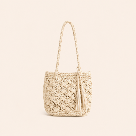 Sac carré pour femme en raphia tissé à pompons, couleur unie, style vacances 2
