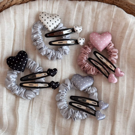 Chouchous En Tissu À Pois Et Cœurs Simples, Collection Romantique 2