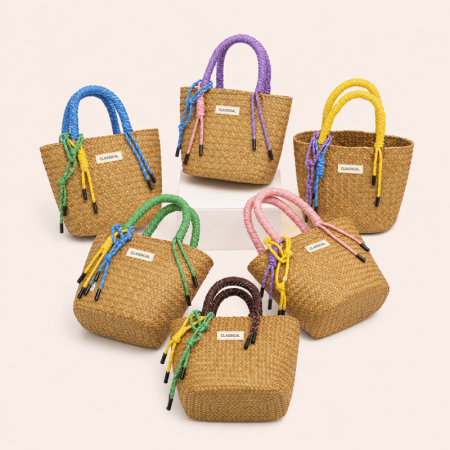 Sac carré pour femme en raphia tressé multicolore, style décontracté