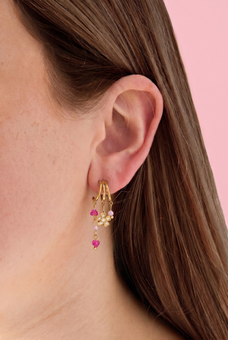 Boucles d'oreilles triples avec breloque fleur et perles 2