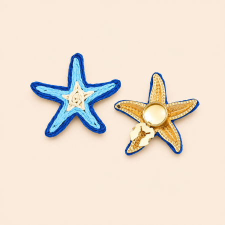 Boutons de manchette en raphia, motif étoiles de mer, style océanique, collection ethnique 2