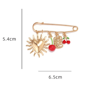 Broches En Alliage De Cerise De Forme Irrégulière En Forme De Cœur, Série Simple Rétro h5 