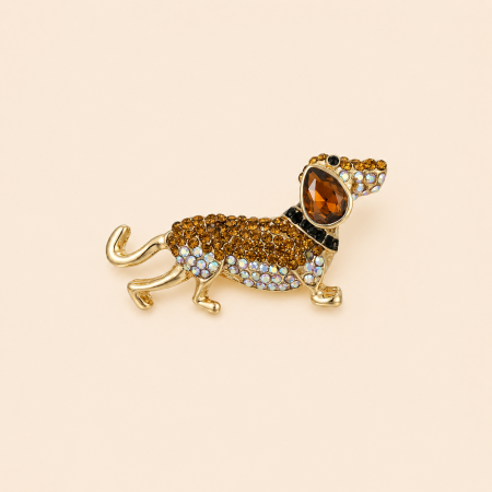 Broches de luxe en alliage de couleurs mélangées avec strass, représentant un adorable teckel mignon