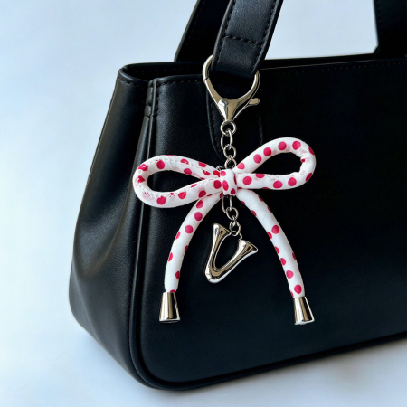 Breloques de sac pour femme en cuivre, motif nœud papillon et lettre romantique 2