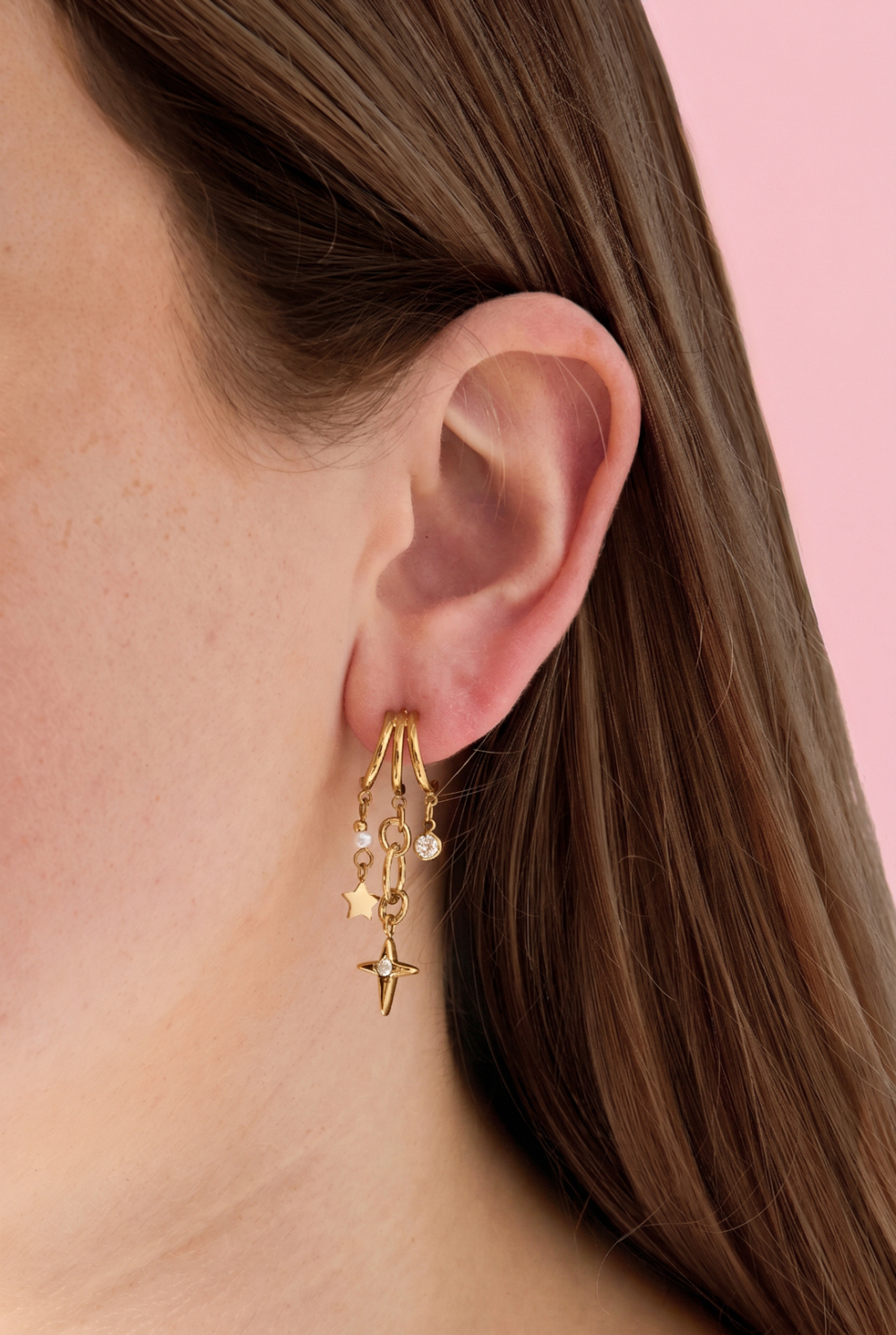 Boucles D'Oreilles Triples Avec Pendentifs En Forme D'Étoile h5Image2