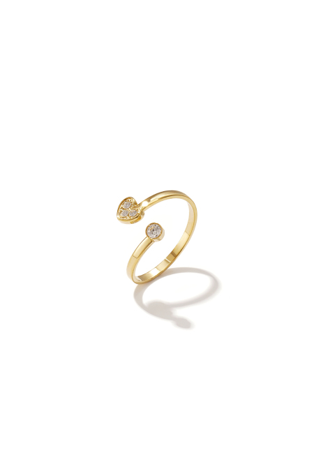 Bague minimaliste ajustable ornée de pierres et d'un cœur