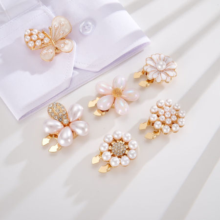 Boutons de manchette Simple Series Daily Flower en alliage et perles artificielles