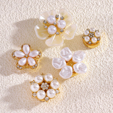 Boutons de manchette Simple Series Daily Flower en alliage, strass et perles artificielles