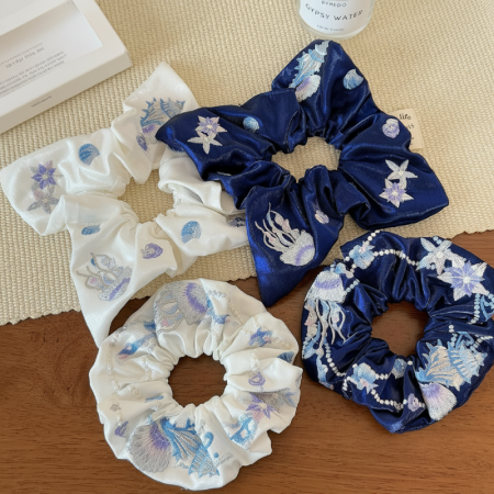Chouchous en tissu style océanique, couleur unie naturelle, coquillages et étoiles de mer, collection Simple