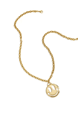 Collier Pendentif En Acier Inoxydable Plaqué Or 14 Carats, Motif Visage Souriant, Collection Simple Daily Simple, Bijoux Pour Femme h5 
