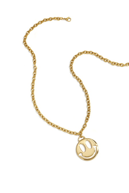 Collier pendentif en acier inoxydable plaqué or 14 carats, motif visage souriant, collection Simple Daily Simple, bijoux pour femme