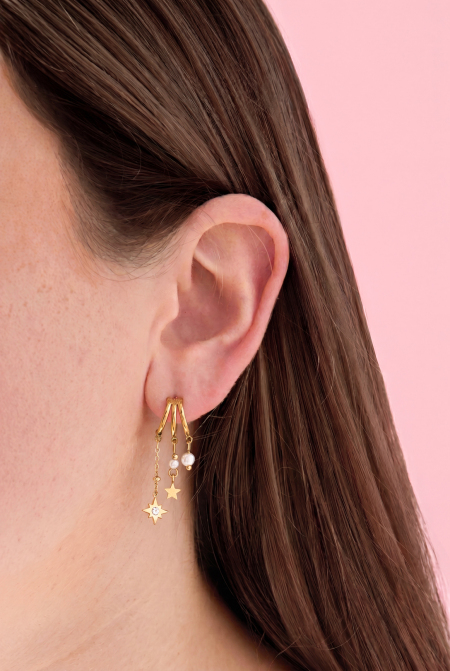 Boucles d'oreilles triples avec pendentifs en perle et en étoile 2