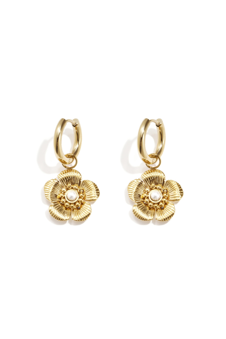 Boucle d'oreille avec joli pendentif fleur - doré