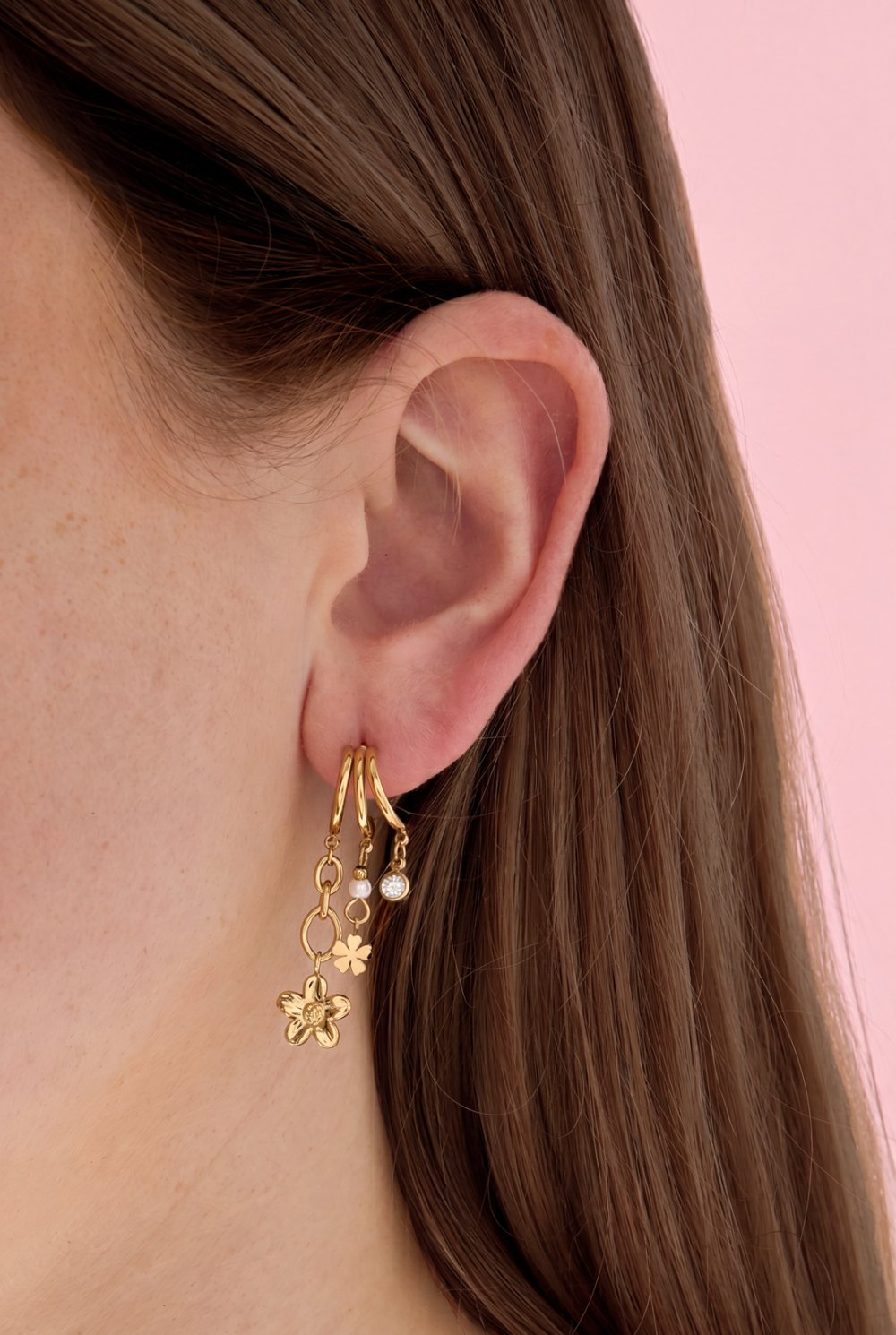 Boucles D'Oreilles Triples Avec Pendentifs Floraux Image2