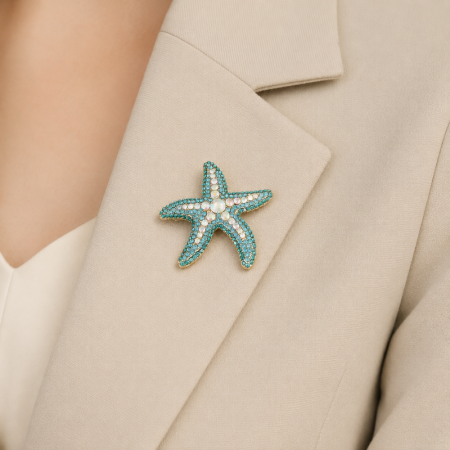 Broches luxueuses en alliage et strass, de forme irrégulière et inspirées de l'océan, représentant des coquillages, des étoiles de mer et des animaux. 2