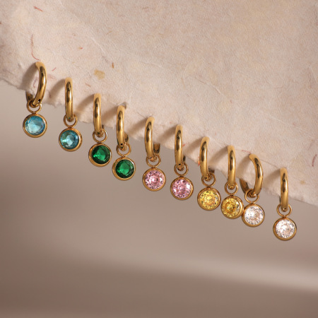 Boucles d'oreilles pendantes pour femmes en acier inoxydable étanche, couleur or, avec zircon.