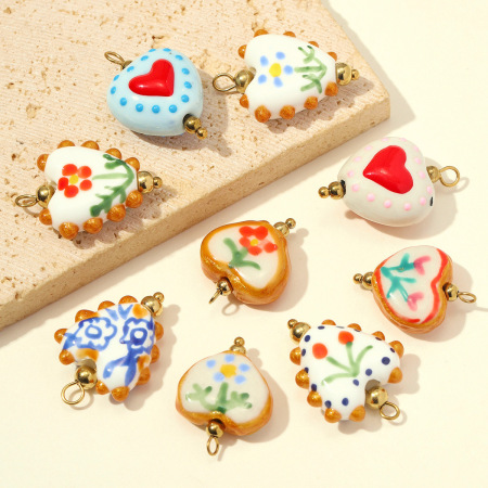 Pendentifs romantiques en céramique dorée en forme de cœur à faire soi-même pour femmes 2