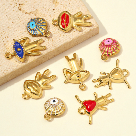 Pendentif œil du diable DIY de forme irrégulière en acier inoxydable étanche couleur or, série classique 2