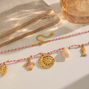 Colliers Tressés Pour Femmes, En Acier Inoxydable Doré, Imperméables, En Forme De Soleil Romantique Et Coquillage. h5 Image3