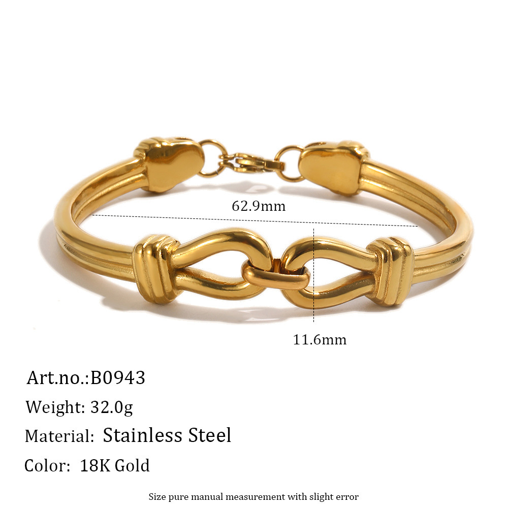 Bracelet Jonc Pour Femme Simple Series Rétro Torsadé De Forme Irrégulière En Acier Inoxydable Étanche Couleur Or 