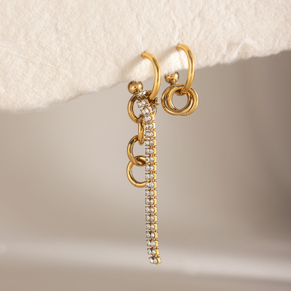 Boucles D'Oreilles Pendantes Pour Femme, En Acier Inoxydable Doré, Imperméables, À Pampilles Et Strass, Collection Luxueuse. Image2
