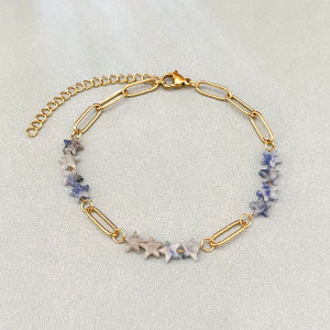 Bracelet À Perles Simple Star Pour Femme, En Acier Inoxydable, Imperméable, Couleur Or, Orné De Pierres Naturelles. h5