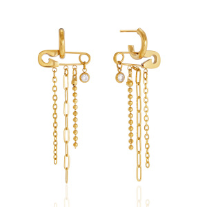 Boucles D'Oreilles Pendantes Élégantes À Pompon En Acier Inoxydable, Étanches, Couleur Or Et Zircon, Pour Femme, Collection Luxueuse. h5 Image5