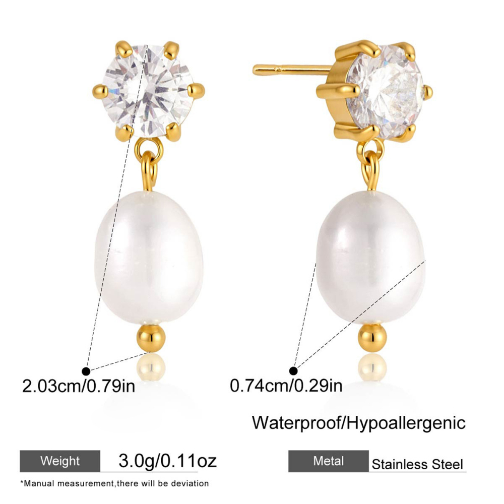 Boucles D'Oreilles Pendantes Pour Femme, Élégantes Et De Forme Irrégulière, En Acier Inoxydable, Couleur Or, Imperméables, Avec Perles. Collection Simple.