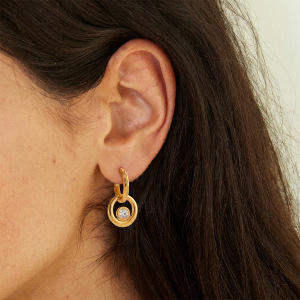 Boucles D'Oreilles Pendantes Pour Femme, Élégantes Et Rondes, En Acier Inoxydable Doré, Collection Simple Series h5 Image2