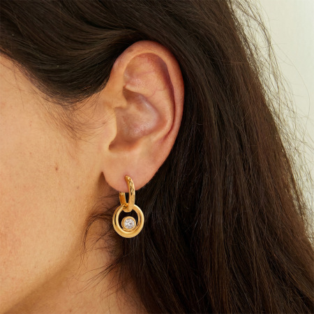 Boucles d'oreilles pendantes pour femme, élégantes et rondes, en acier inoxydable doré, collection Simple Series 2