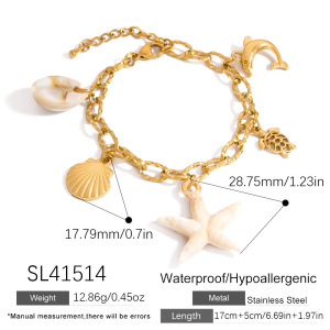 Bracelets À Breloques Pour Femmes, Collection Simple, Style Océanique, Étoile De Mer, En Acier Inoxydable Étanche, Couleur Or h5 