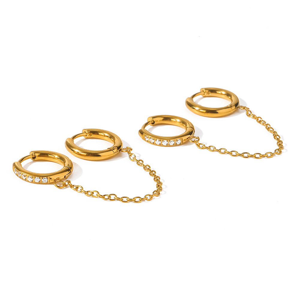 Boucles D'Oreilles Pendantes Pour Femme, Style Géométrique Simple, En Acier Inoxydable Étanche, Couleur Or, Avec Zircon. Image5