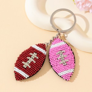 Porte-Clés En Alliage, Strass Et Perles De Sport Tissées En Forme D'Ellipse, De Couleurs Assorties, De La Série Simple Sports. h5 Image2