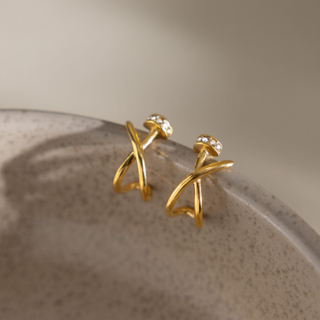 Boucles d'oreilles puces pour femmes, style nœud papillon décontracté, en acier inoxydable uni et zircon doré 2