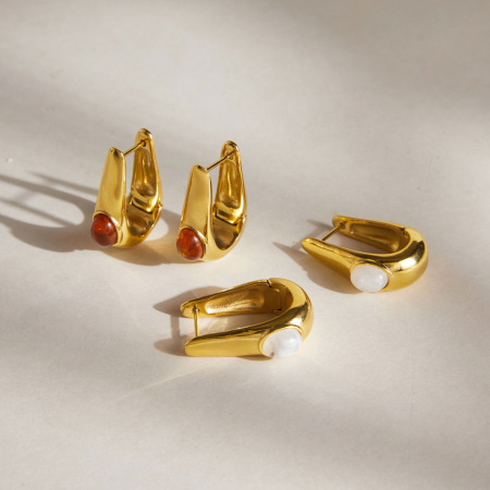 Boucles d'oreilles créoles pour femmes, style rétro, forme irrégulière, en acier inoxydable, couleur or, étanches, collection Simple Series