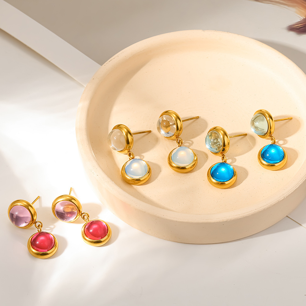 Boucles D'Oreilles Pendantes Daily Circle En Acier Inoxydable Étanche Avec Zircon Coloré Pour Femmes Image3
