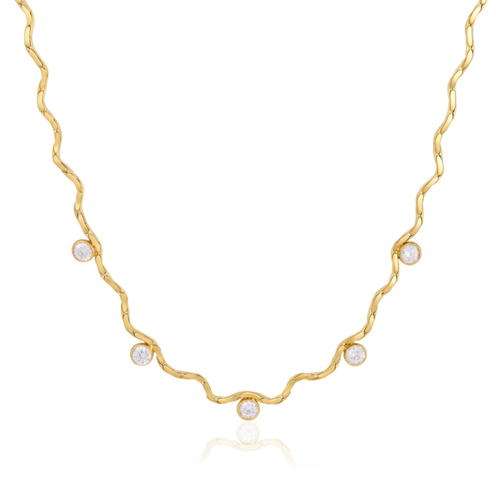 Colliers À Maillons Pour Femmes, En Acier Inoxydable, Couleur Or, Étanches, Avec Zircon, Lignes Simples h5Image4