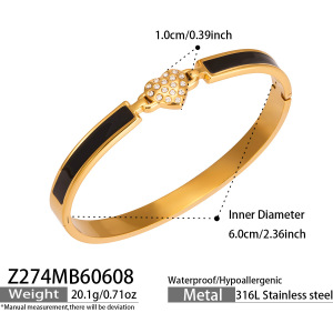 Bracelet Jonc Élégant En Acier Inoxydable Doré Avec Strass, Orné D'Un Cœur, Collection Classique h5 