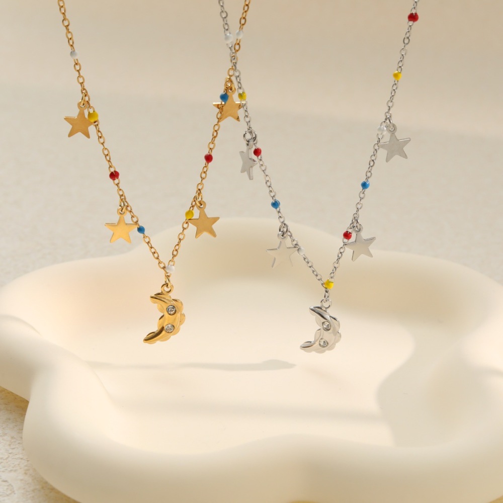 Colliers À Maillons Simple Series Daily Star Chain Moon En Acier Inoxydable Étanche Couleur Or Pour Femmes Image2