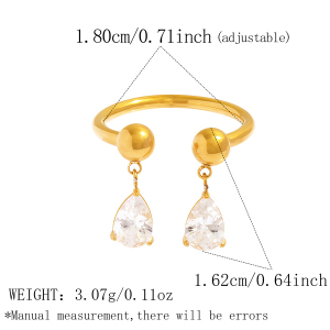 Bague Simple Luxry Daily Droplet En Acier Inoxydable Étanche Couleur Or Avec Pierre Précieuse Zircon, Forme Irrégulière. h5 