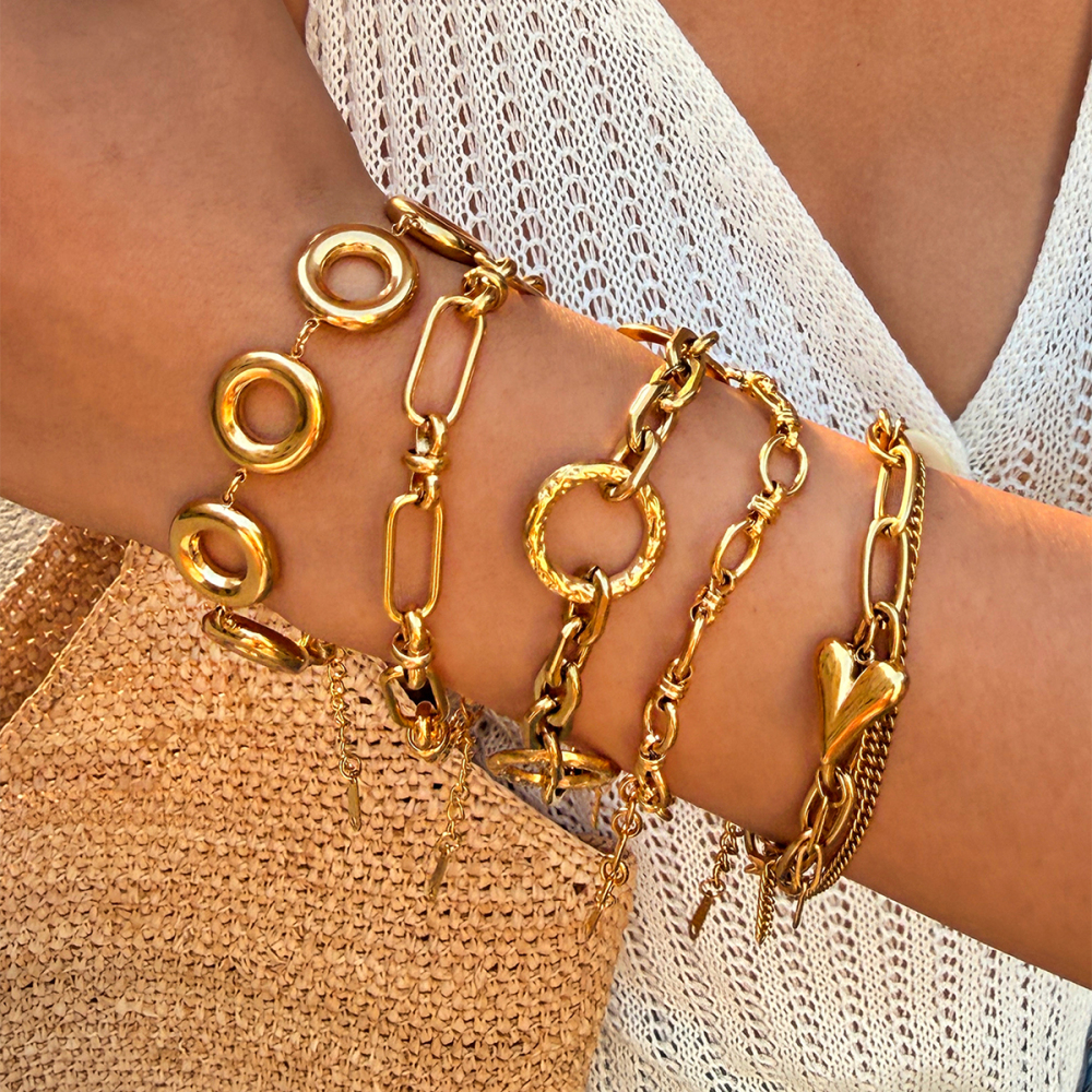 Bracelet Chaîne Femme Simple Series Rétro De Forme Irrégulière En Acier Inoxydable Étanche Couleur Or Image3